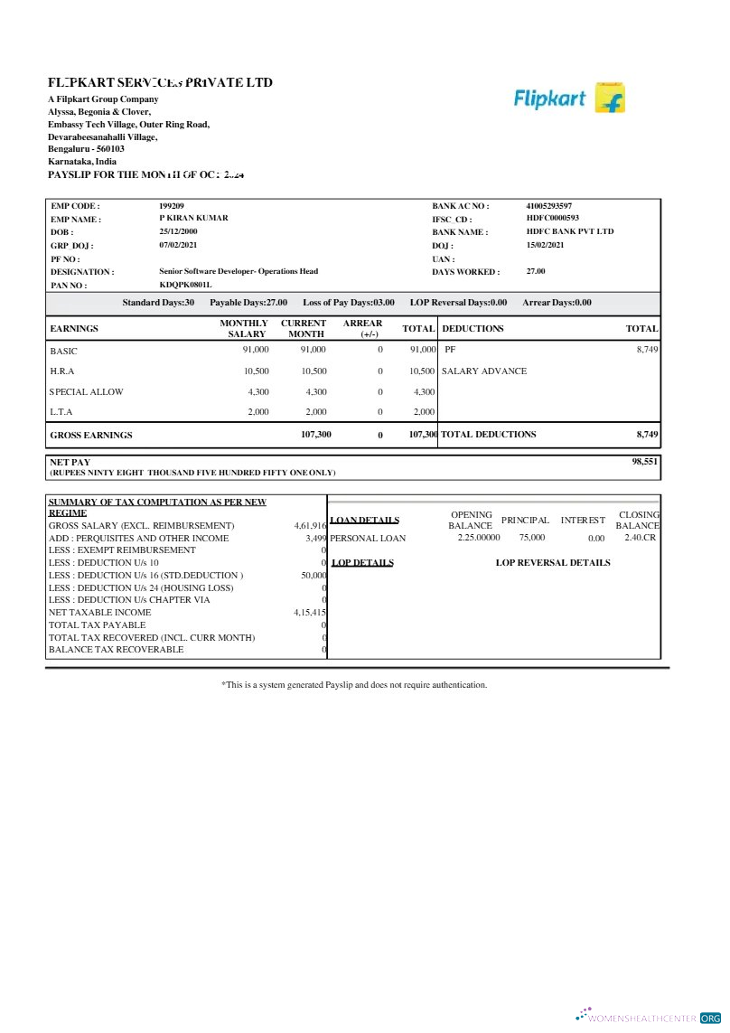 Download Filpkart Services payslip template in Word and PDF formats.pdf, 1 Photoshop template